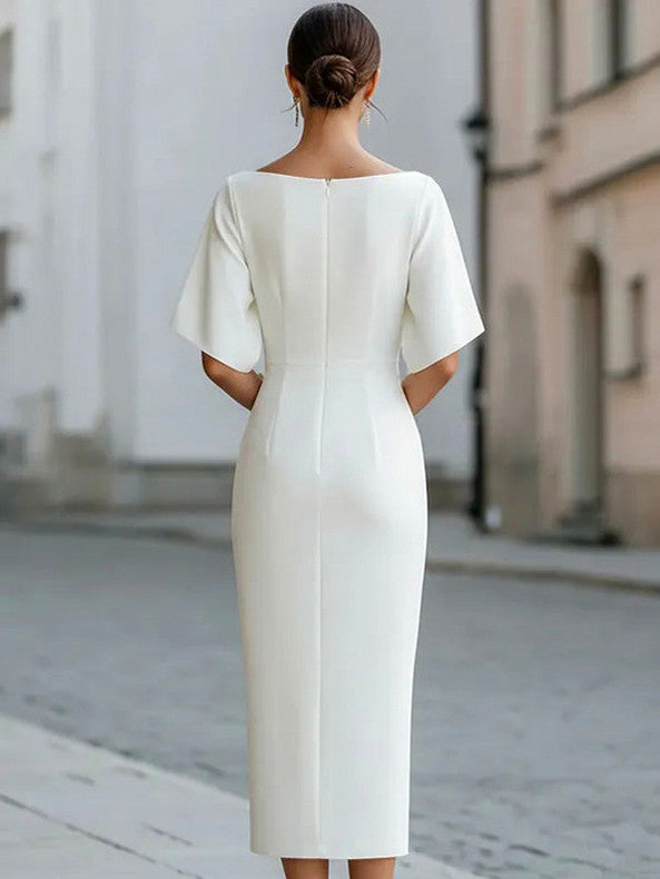 Fitted Short Sleeve Midi Dress