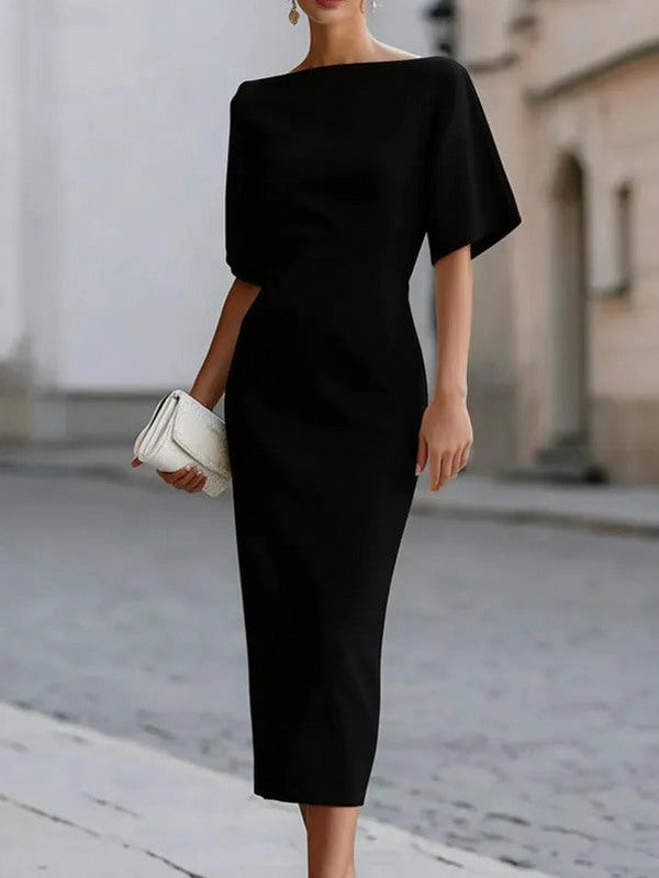 Fitted Short Sleeve Midi Dress