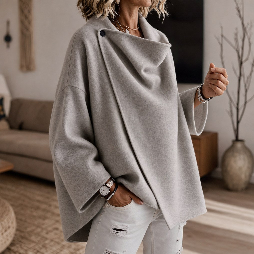 Fleece Cowl Neck Button Jacket
