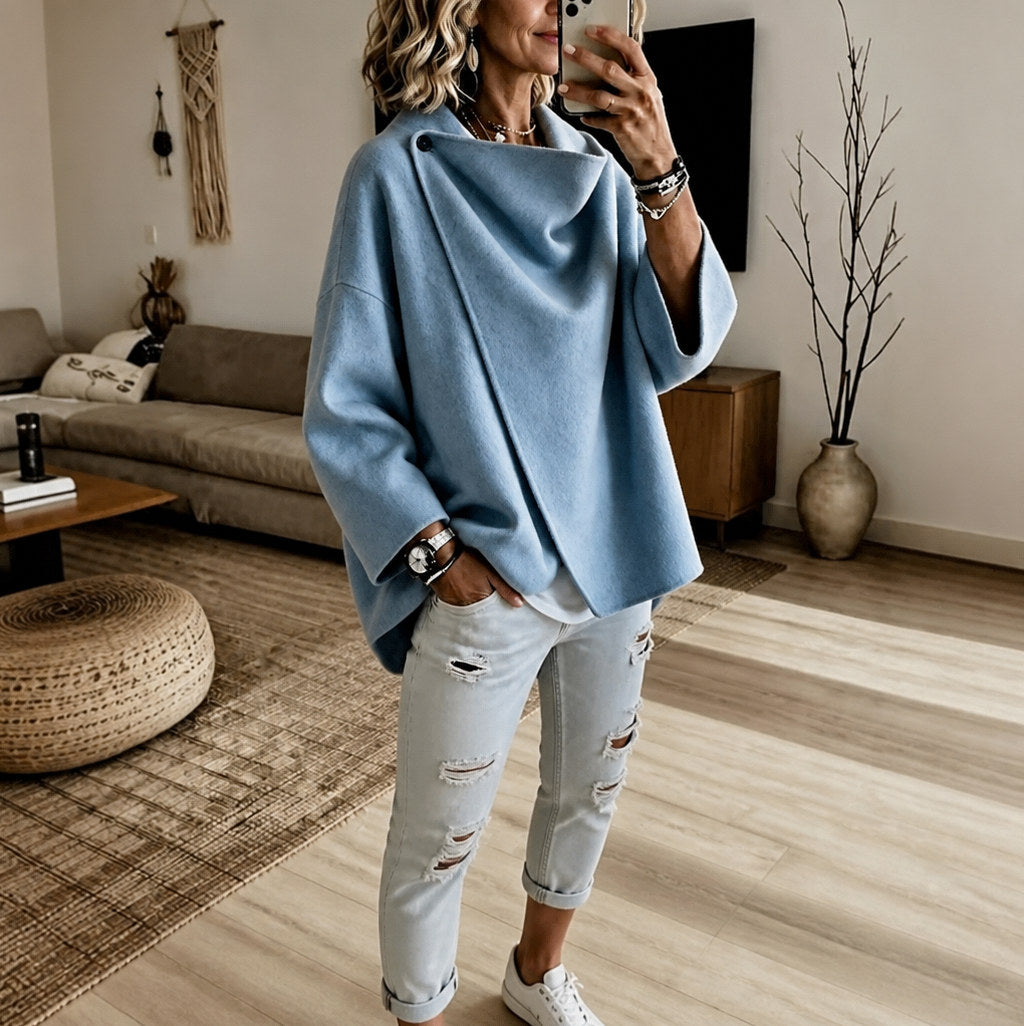 Fleece Cowl Neck Button Jacket