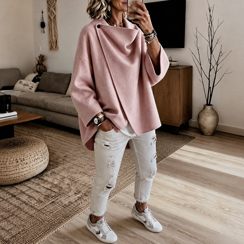 Fleece Cowl Neck Button Jacket