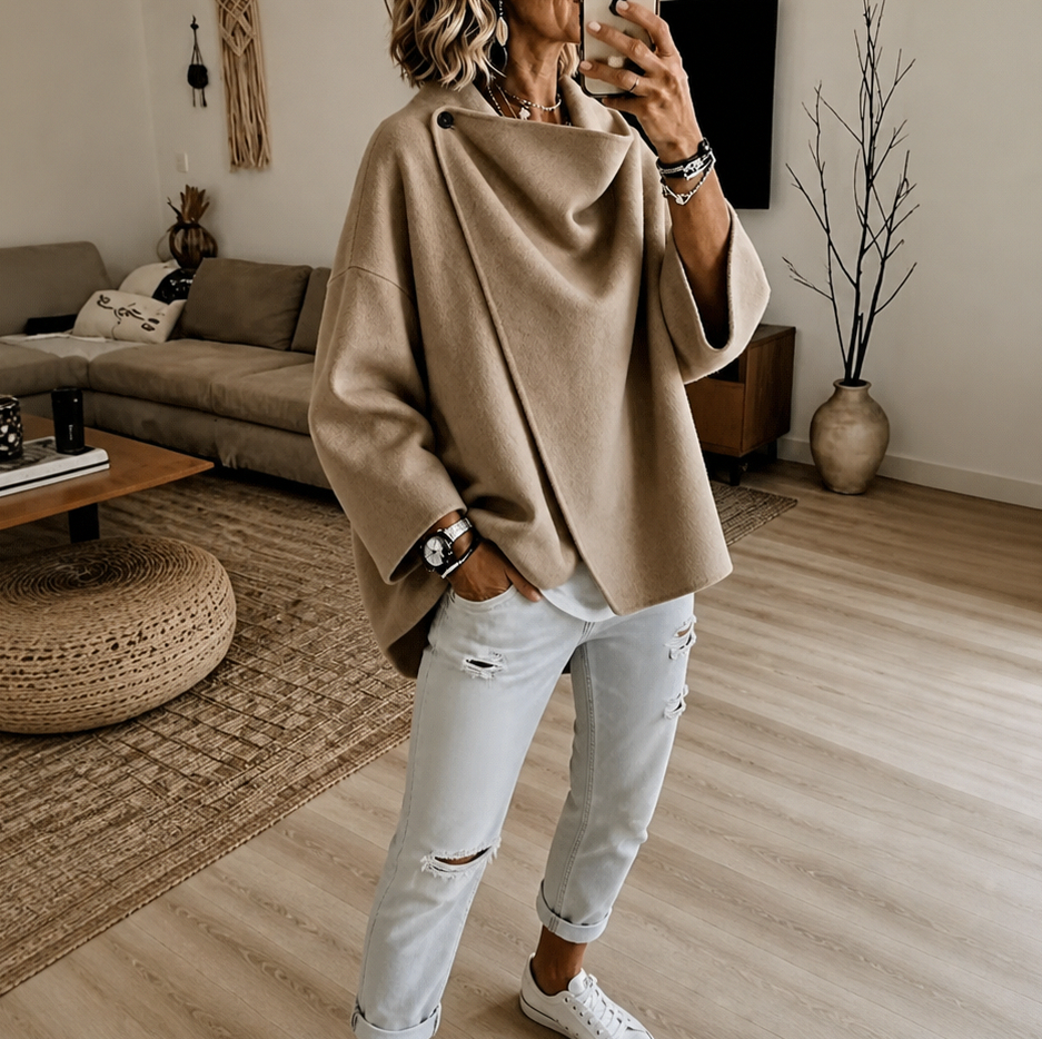 Fleece Cowl Neck Button Jacket