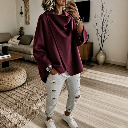 Fleece Cowl Neck Button Jacket