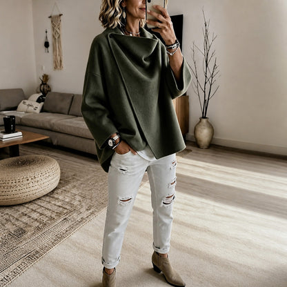Fleece Cowl Neck Button Jacket