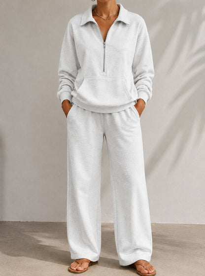 Fleece Half Zip Wide Leg Set