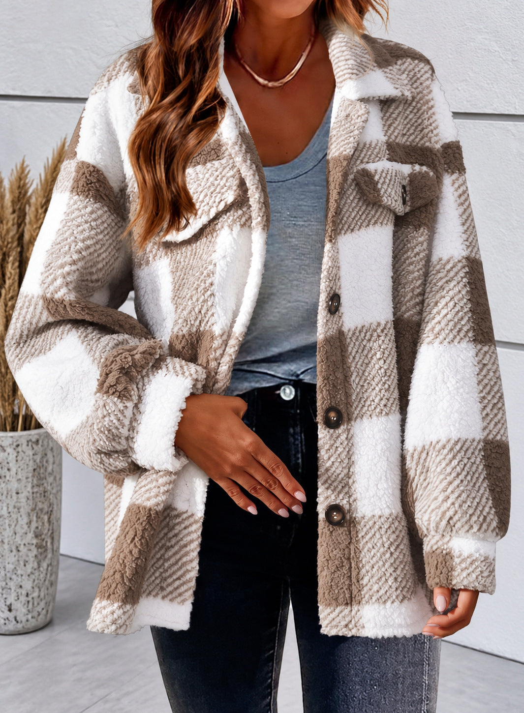 Fleece Plaid Long Sleeve Shacket