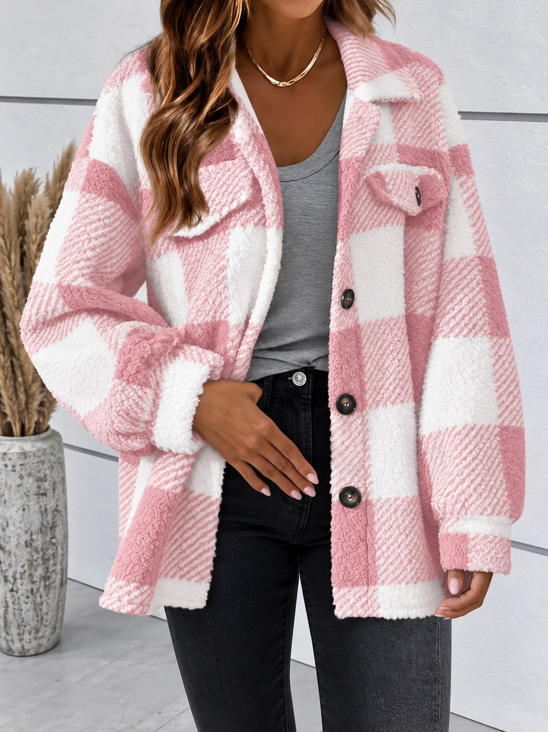 Fleece Plaid Long Sleeve Shacket