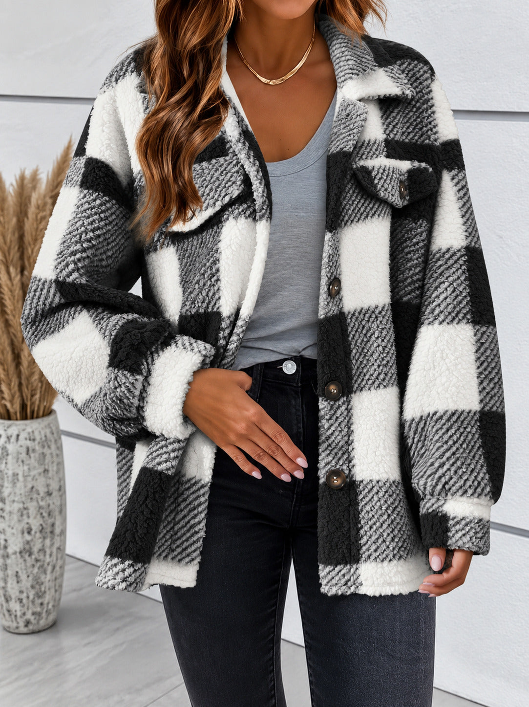 Fleece Plaid Long Sleeve Shacket