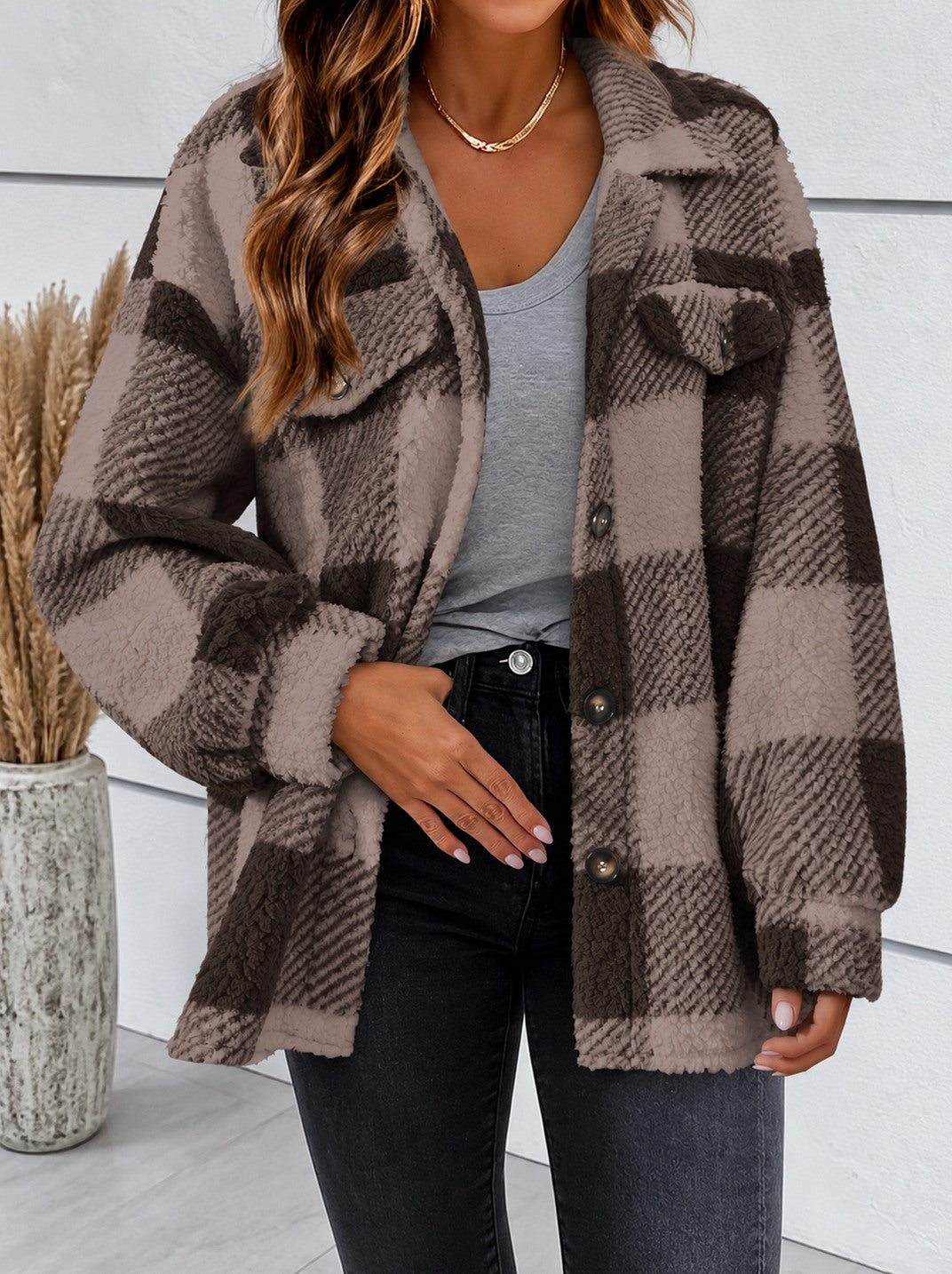 Fleece Plaid Long Sleeve Shacket
