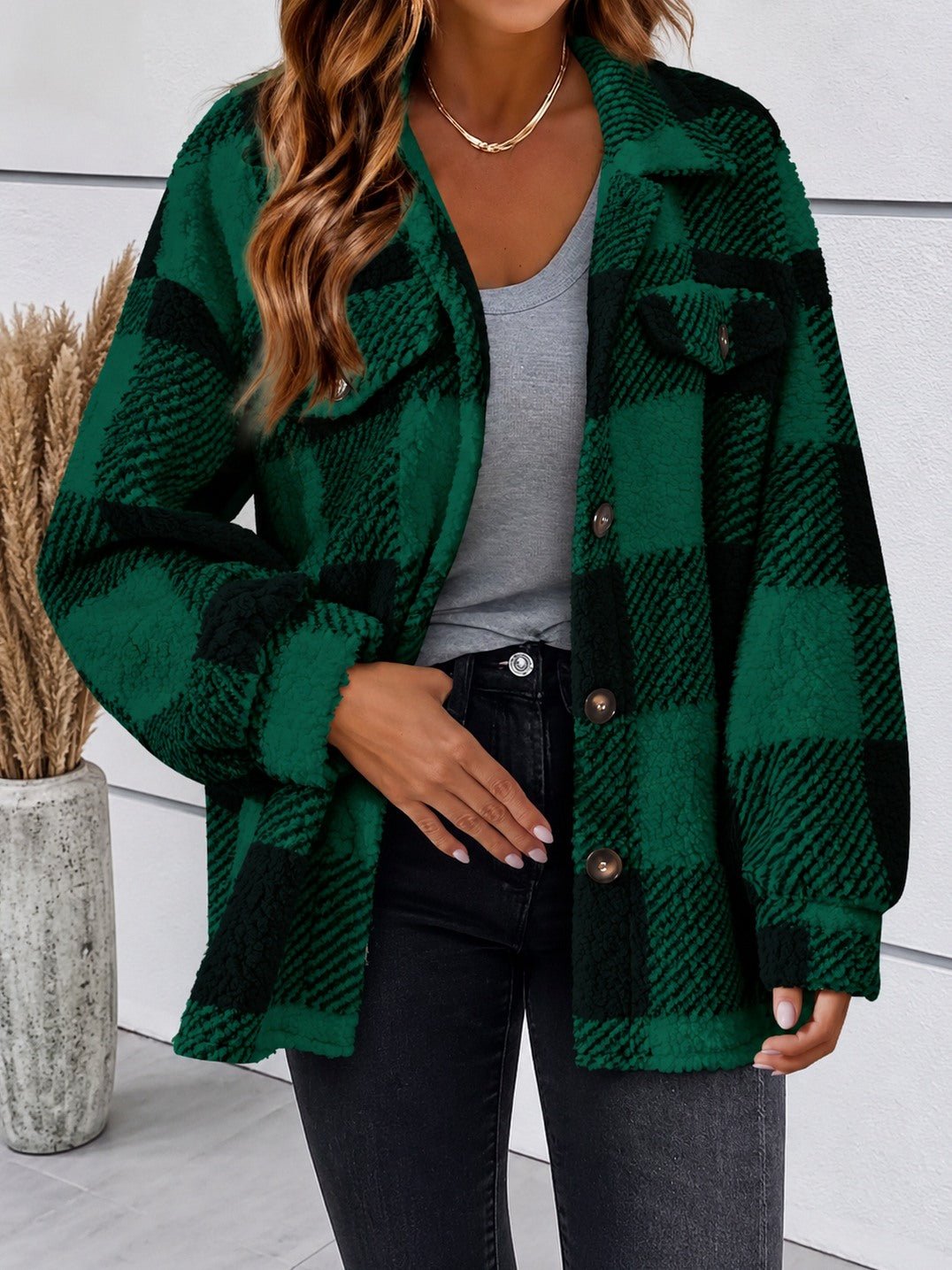 Fleece Plaid Long Sleeve Shacket