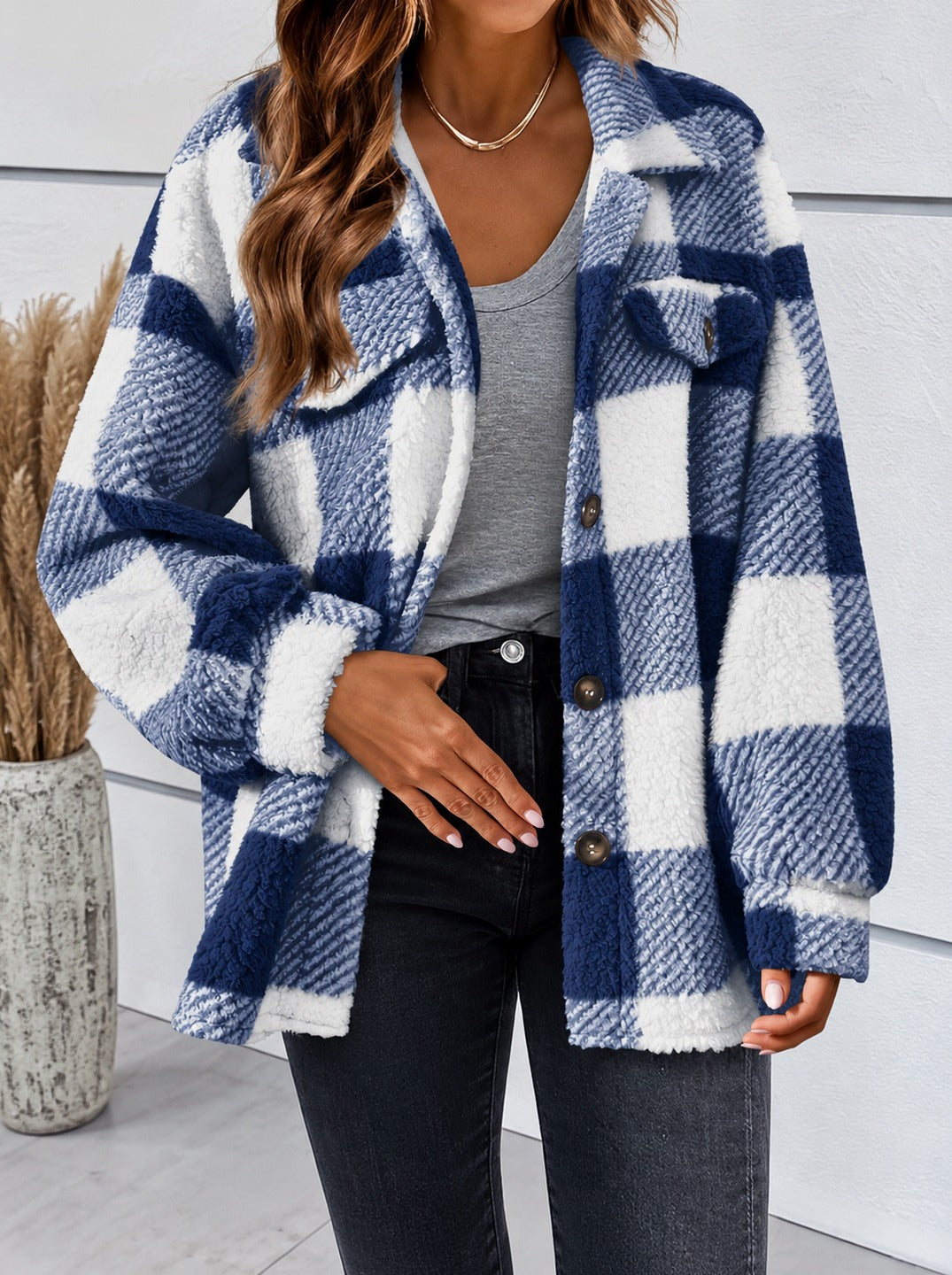 Fleece Plaid Long Sleeve Shacket