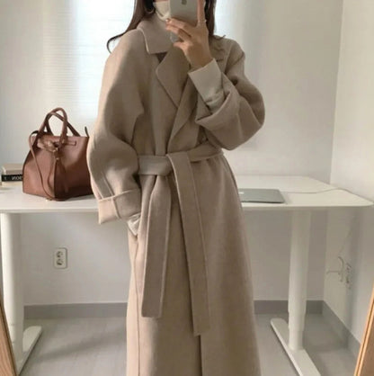 Fleece Wrap Long Sleeve Belted Trench Coat