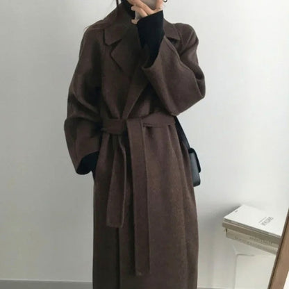 Fleece Wrap Long Sleeve Belted Trench Coat