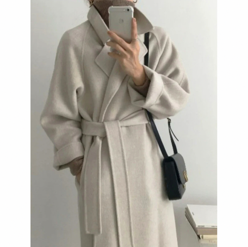 Fleece Wrap Long Sleeve Belted Trench Coat