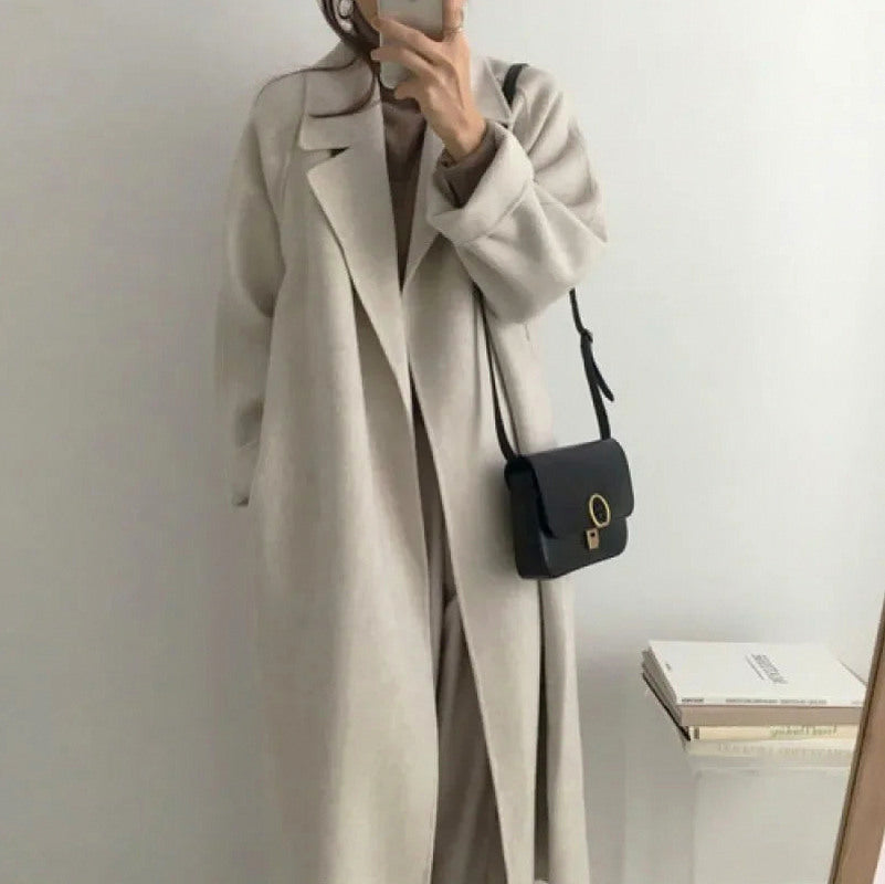 Fleece Wrap Long Sleeve Belted Trench Coat