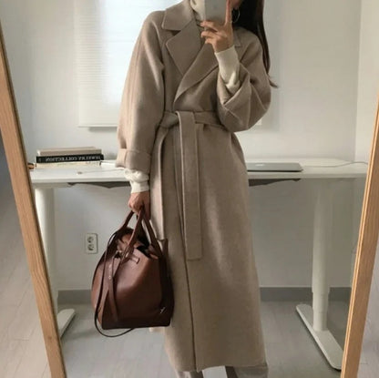 Fleece Wrap Long Sleeve Belted Trench Coat