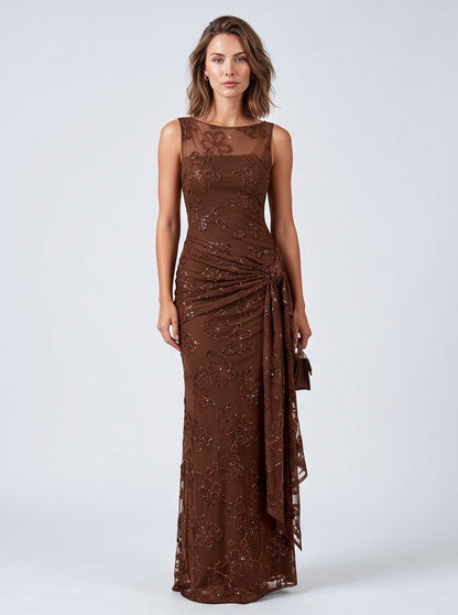Sequin Floral Draped Maxi Dress