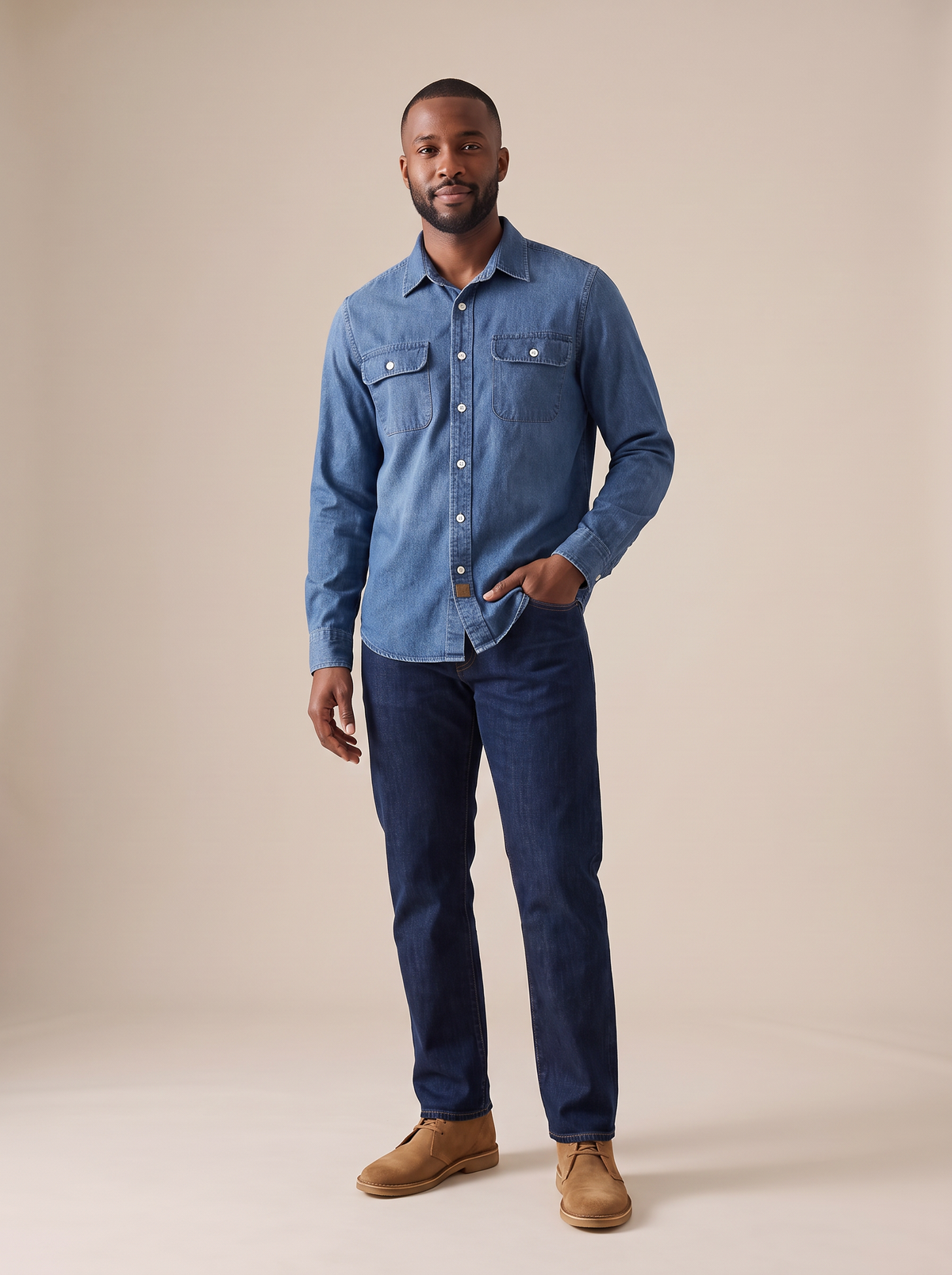 Ford Denim Work Shirt in Indigo, front view
