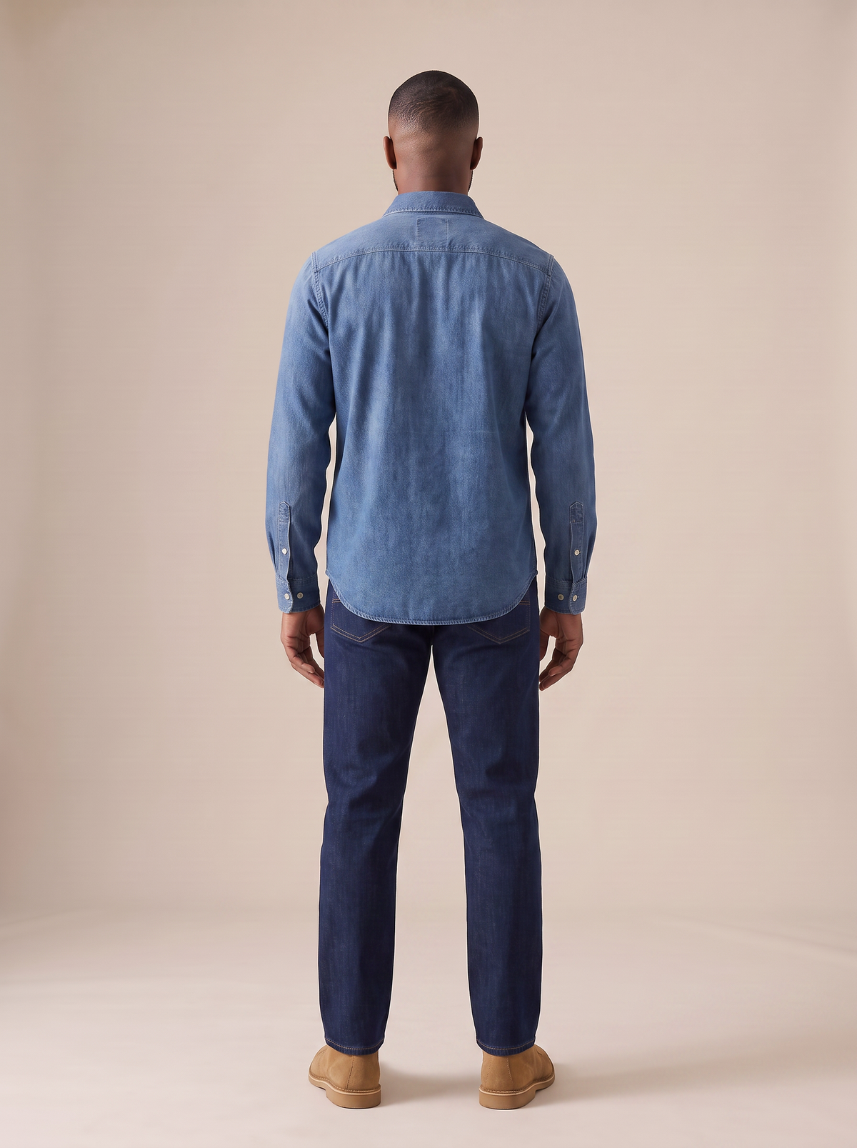 Ford Denim Work Shirt in Indigo, back view