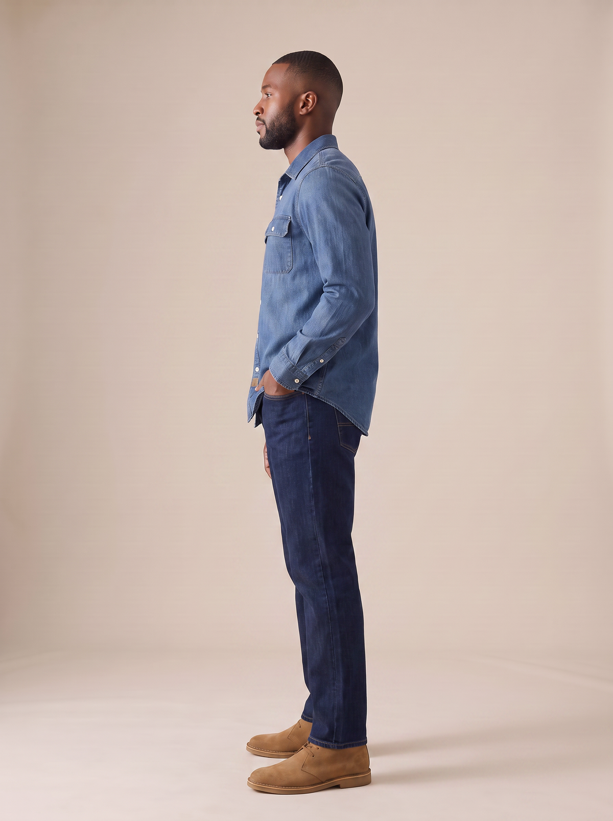 Ford Denim Work Shirt in Indigo, side view