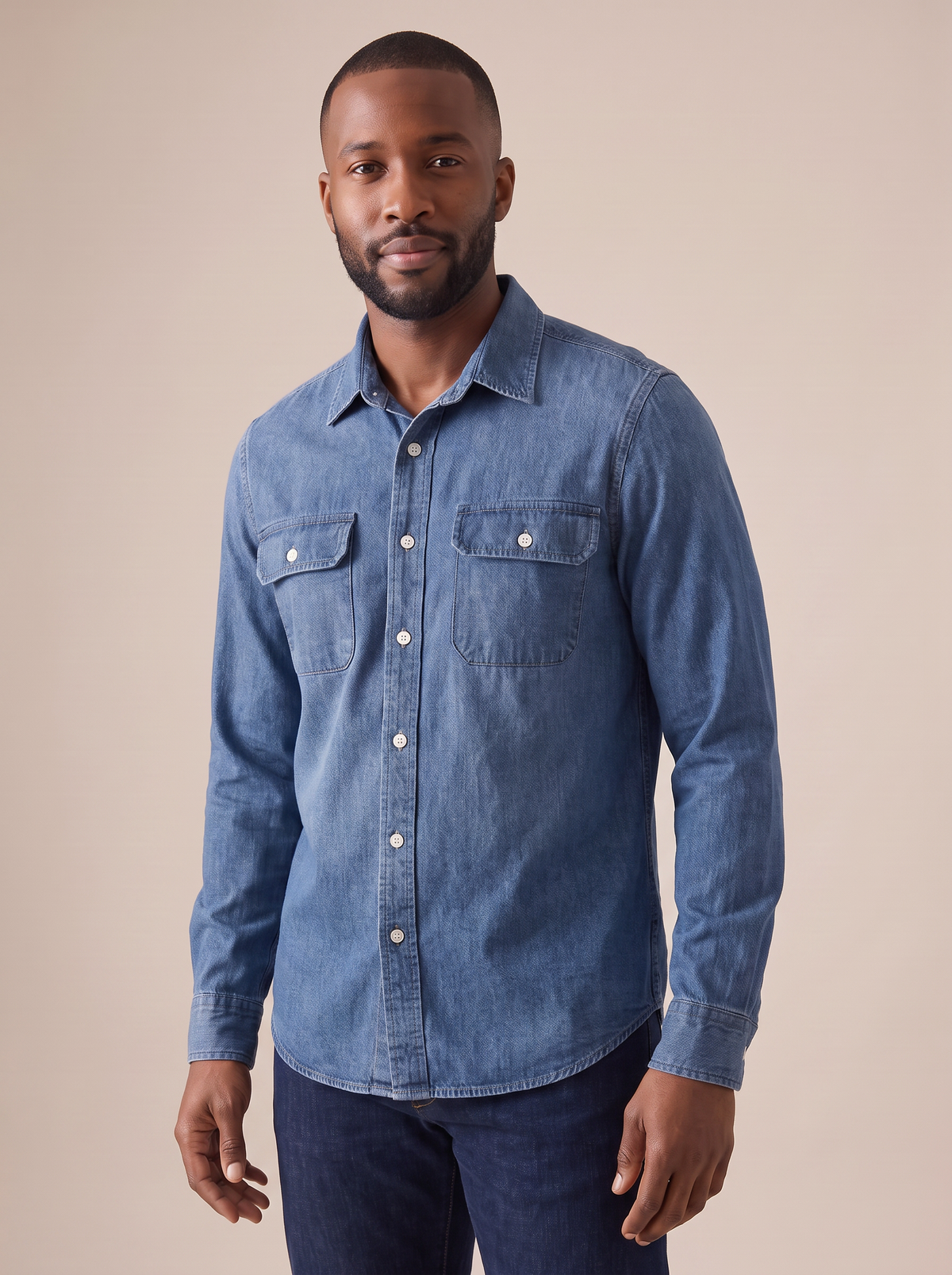 Ford Denim Work Shirt in Indigo, detail view