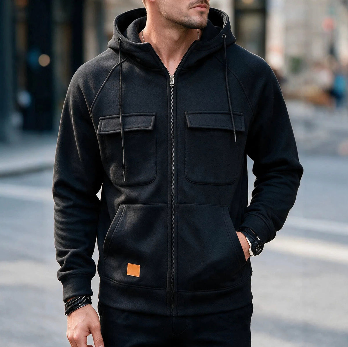 Full Zip Flap Pocket Hoodie