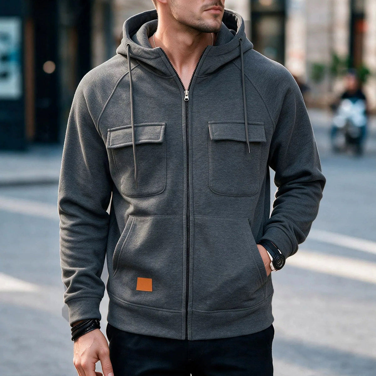 Full Zip Flap Pocket Hoodie