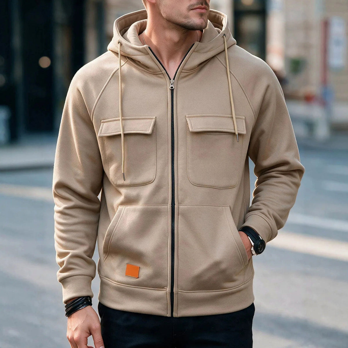 Full Zip Flap Pocket Hoodie