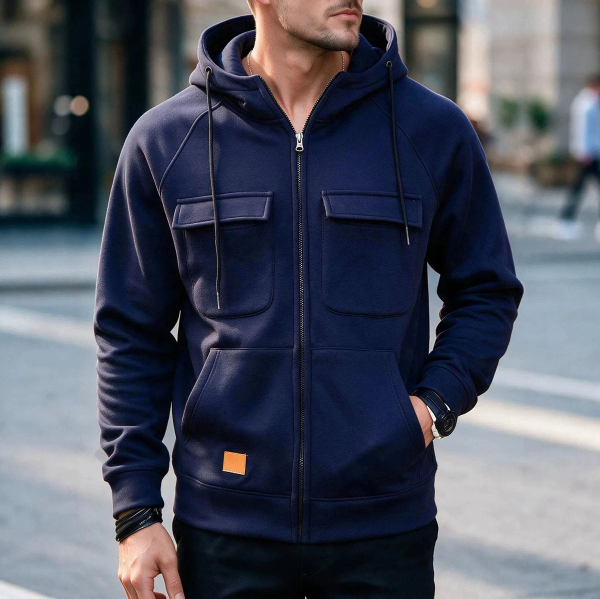 Full Zip Flap Pocket Hoodie