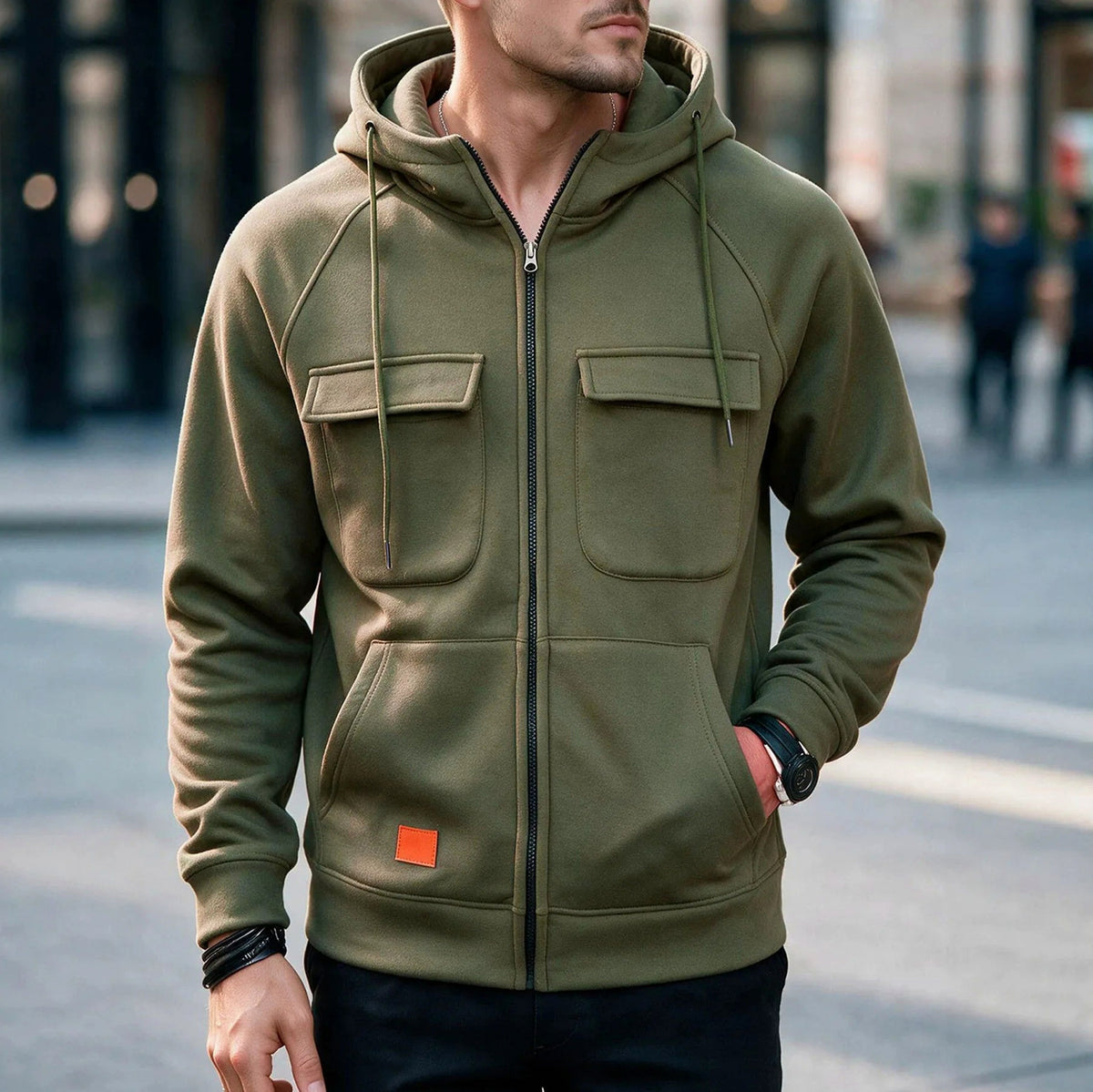 Full Zip Flap Pocket Hoodie