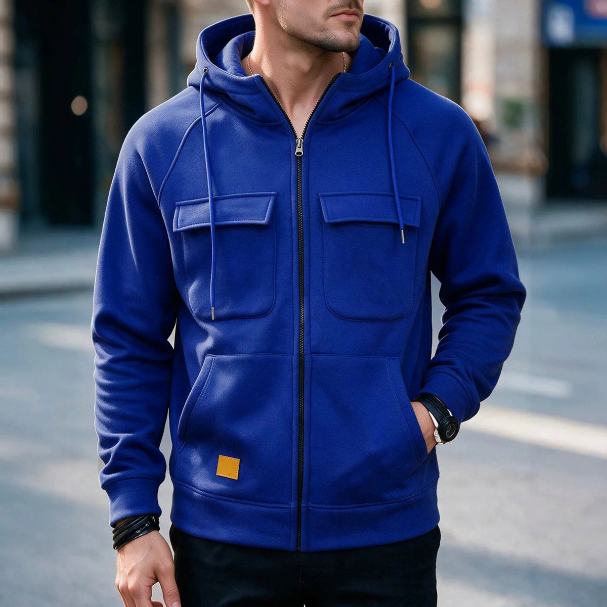Full Zip Flap Pocket Hoodie