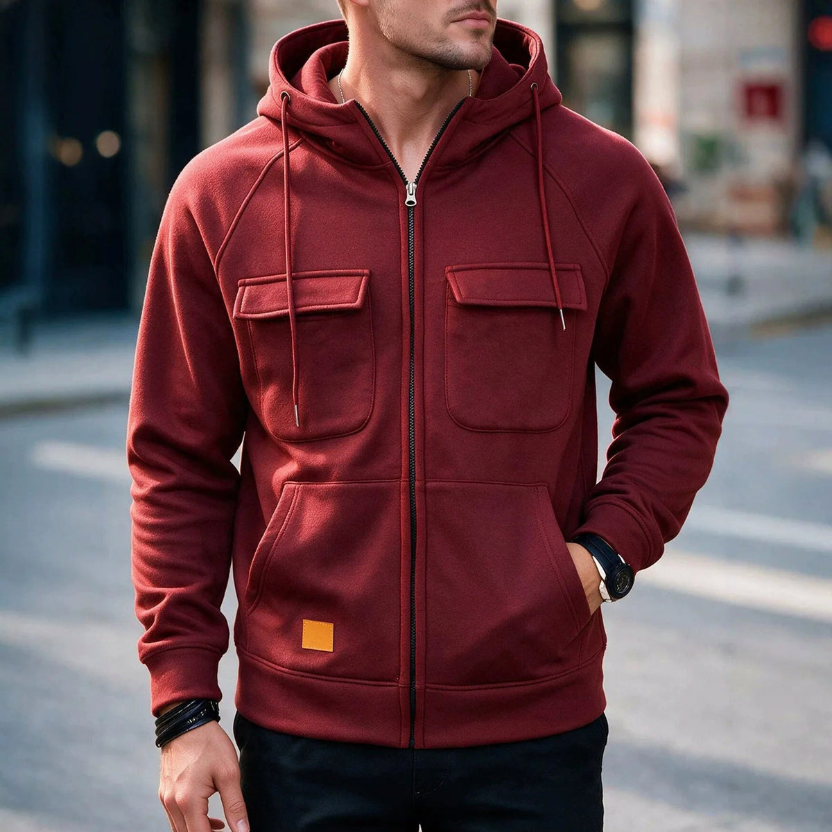 Full Zip Flap Pocket Hoodie
