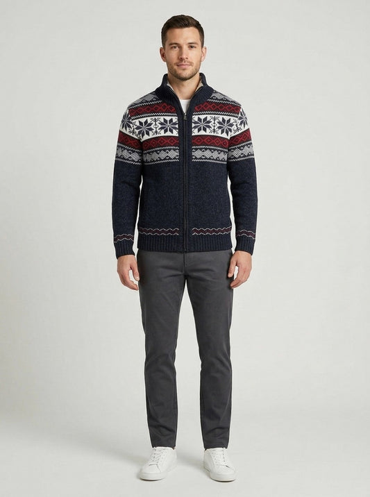Nordic Pattern Full Zip Cardigan