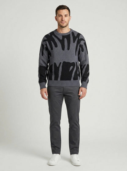 Graphic Knit Crew Neck Sweater