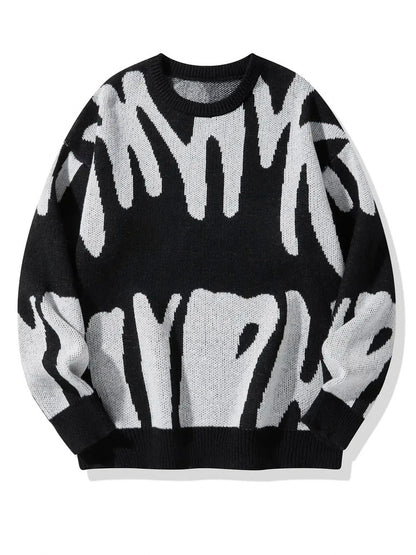Graphic Knit Crew Neck Sweater