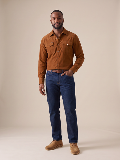Hayes Corduroy Western Shirt in Rust, front view