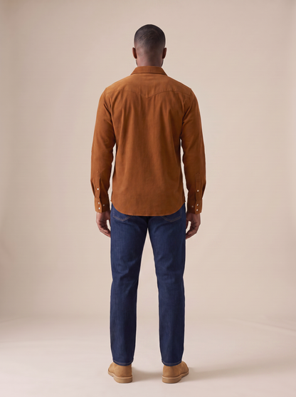 Hayes Corduroy Western Shirt in Rust, back view