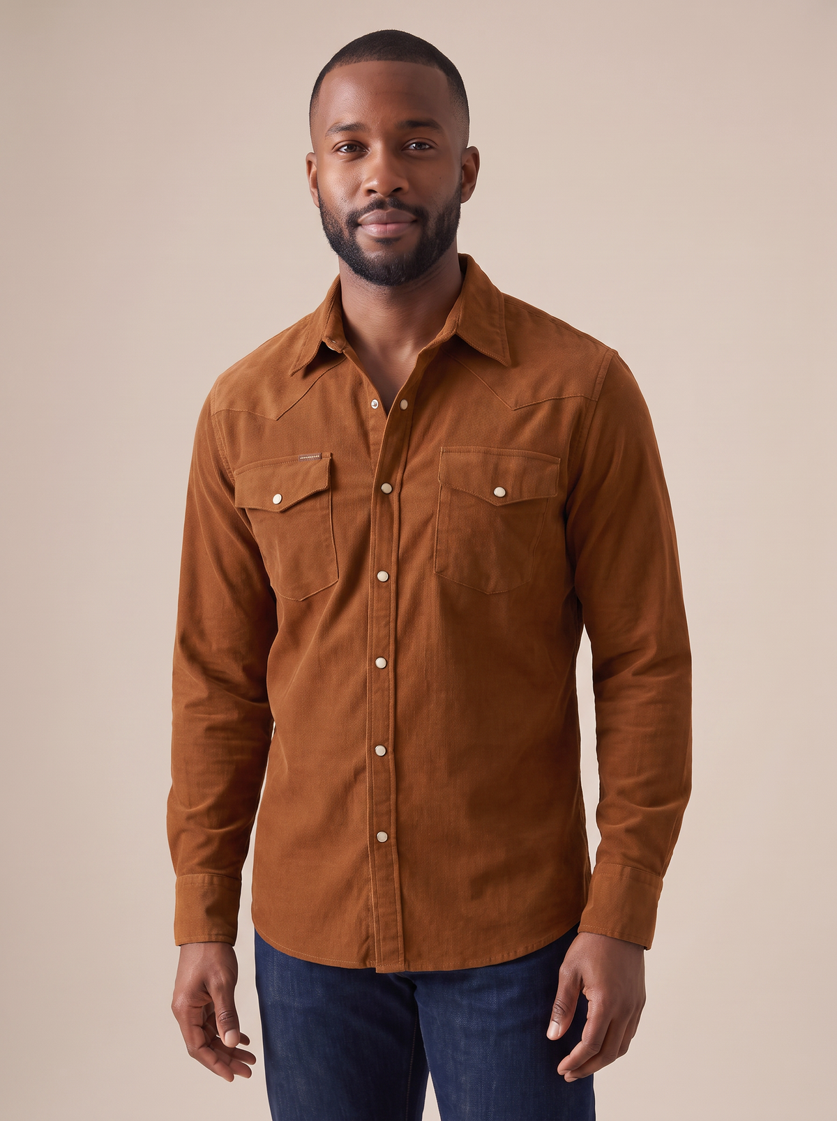 Hayes Corduroy Western Shirt in Rust, detail view