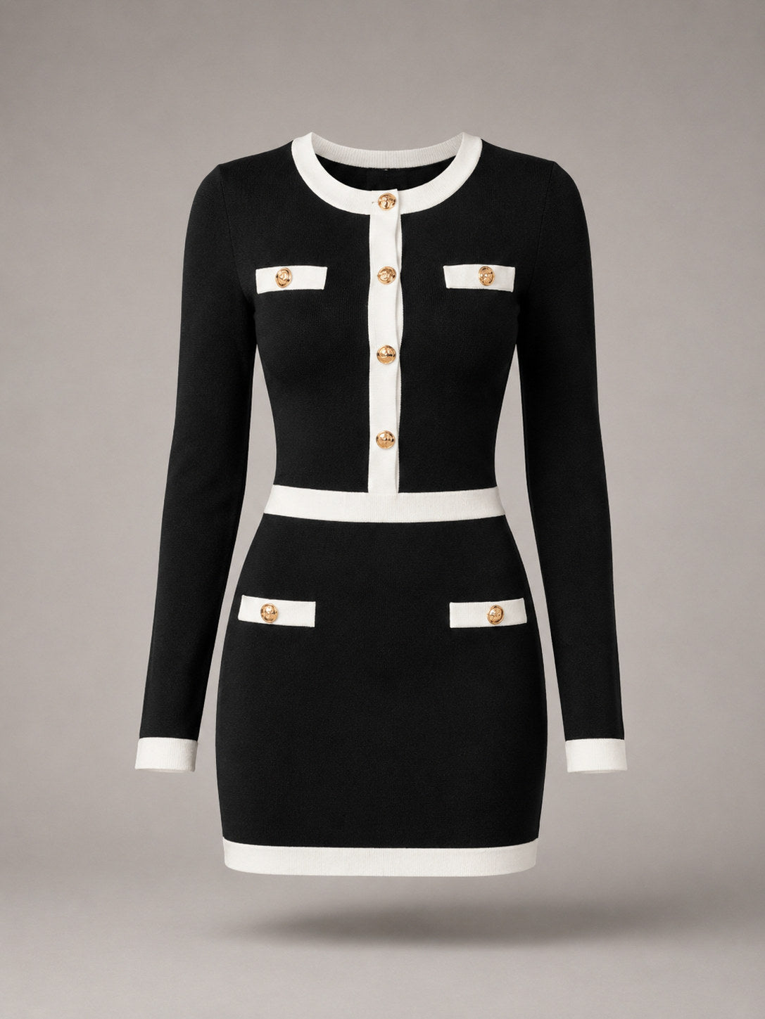 Knit Long Sleeve Button Front Sweater Dress