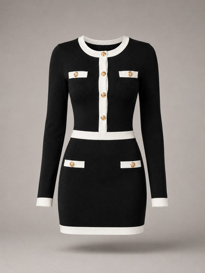 Knit Long Sleeve Button Front Sweater Dress