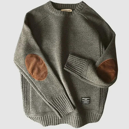 Knit Crew Neck Elbow Patch Sweater