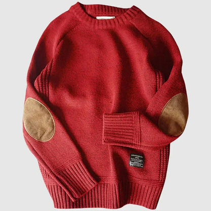 Knit Crew Neck Elbow Patch Sweater