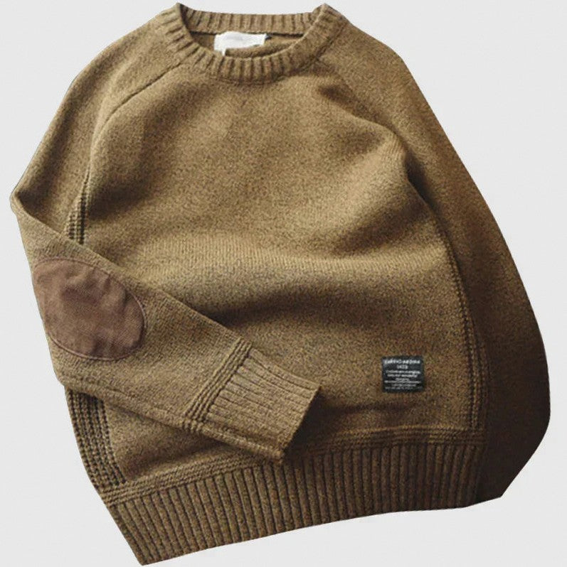 Knit Crew Neck Elbow Patch Sweater