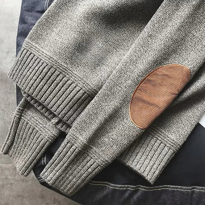 Knit Crew Neck Elbow Patch Sweater