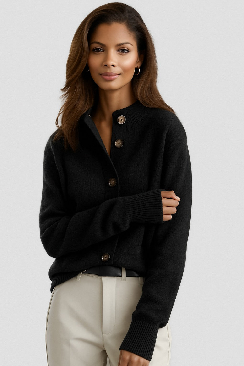 Knit Mock Neck Button Front Cardigan