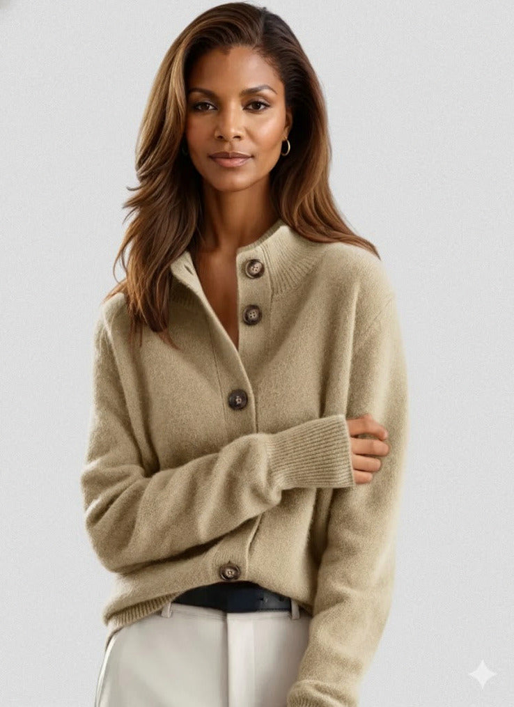 Knit Mock Neck Button Front Cardigan