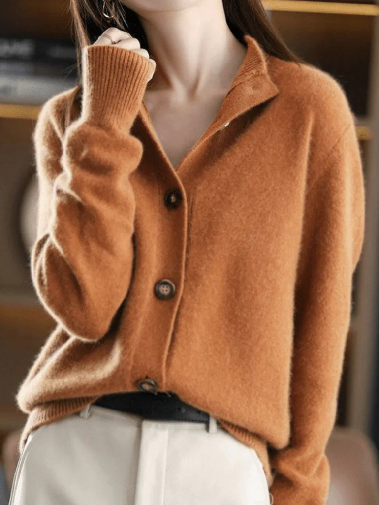 Knit Mock Neck Button Front Cardigan