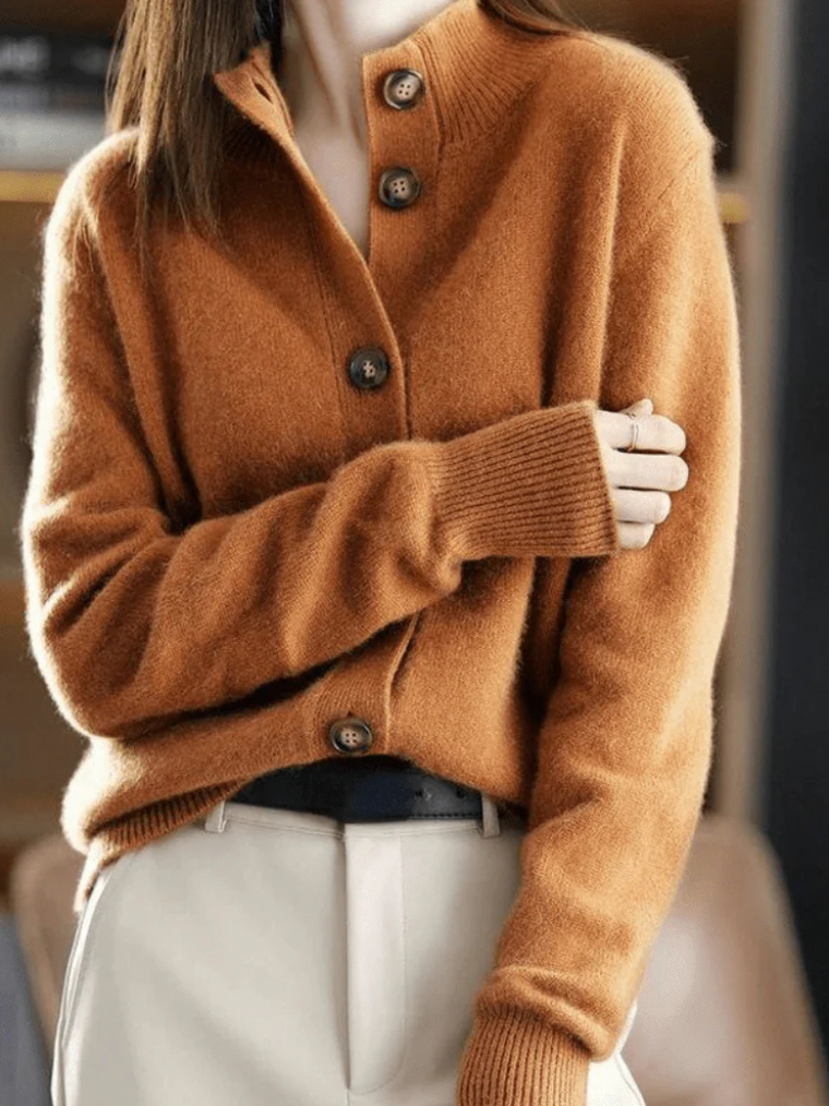 Knit Mock Neck Button Front Cardigan