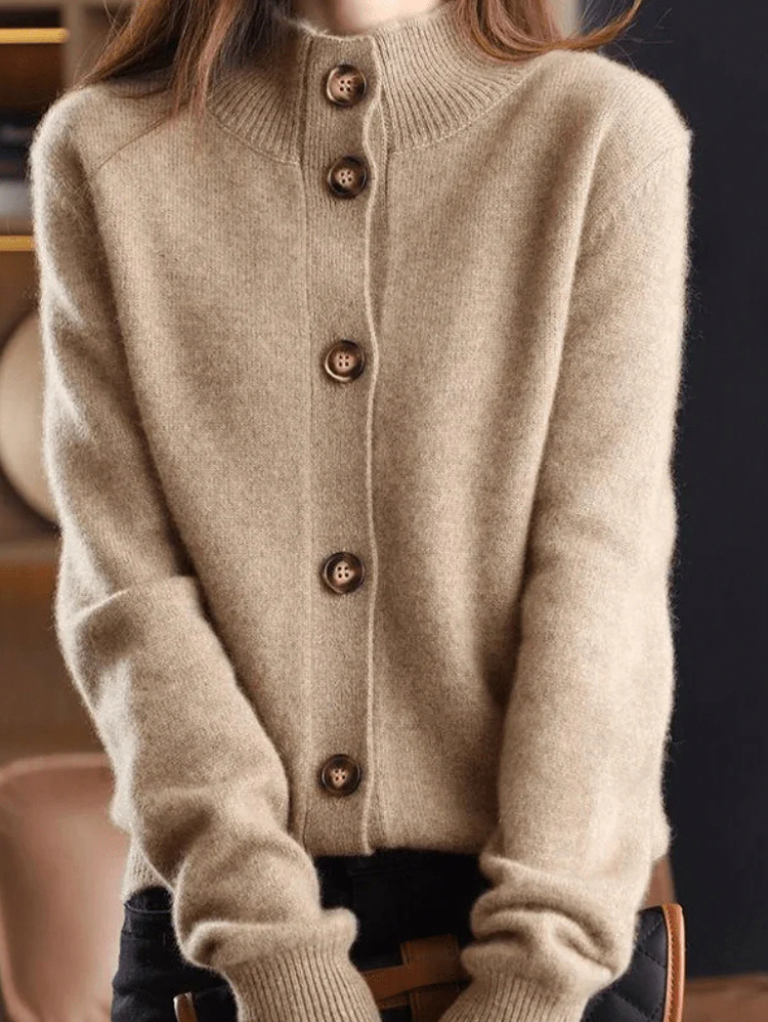 Knit Mock Neck Button Front Cardigan