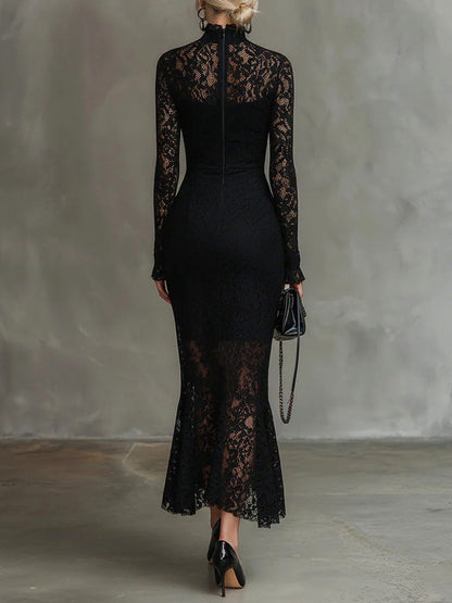 Lace High Neck Long Sleeve Mermaid Dress